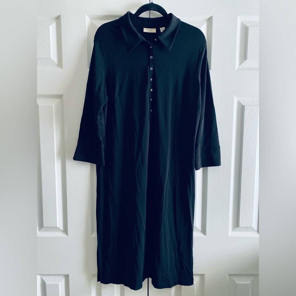 VALERIE STEVENS POLO COLLAR BUTTON UP MIDI SHIRT DRESS OFFICE CHIC LBD Black XL